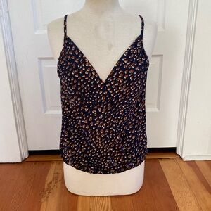 West Kei Navy Brown Animal Print Stretchy Wrap Tank Top Small
